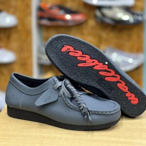 Clarks Wallabee Cup Low Grey Leather with Red Sole Script - Best shoes for men in Kenya Kicks Plug